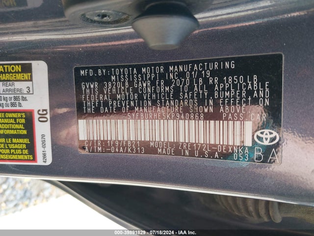Toyota COROLLA LE 2019 5YFBURHE5KP940868 Image 9