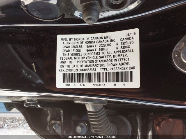 2HGFC2F60KH552333 Honda Civic Lx