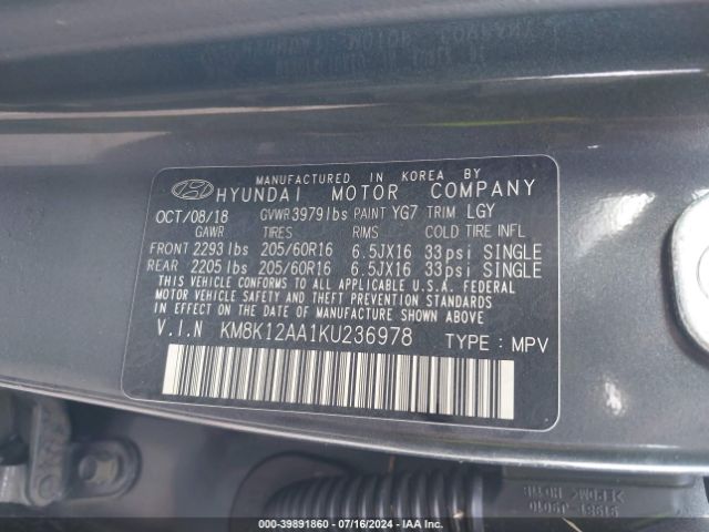 KM8K12AA1KU236978 Hyundai Kona Se