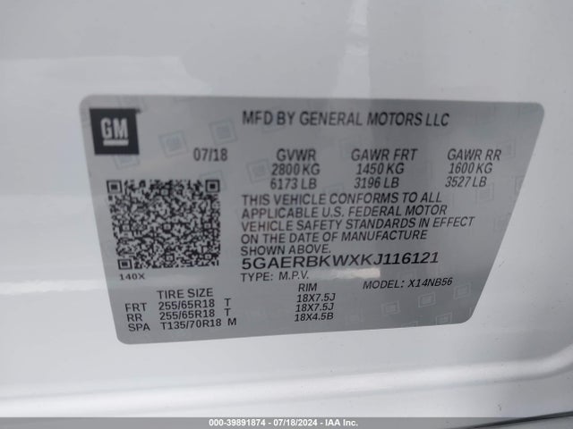 5GAERBKWXKJ116121 Buick Enclave Fwd Essence