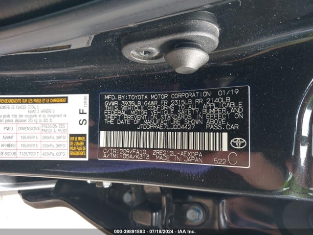 Toyota COROLLA L 2020 JTDDPRAE7LJ004427 Image 9
