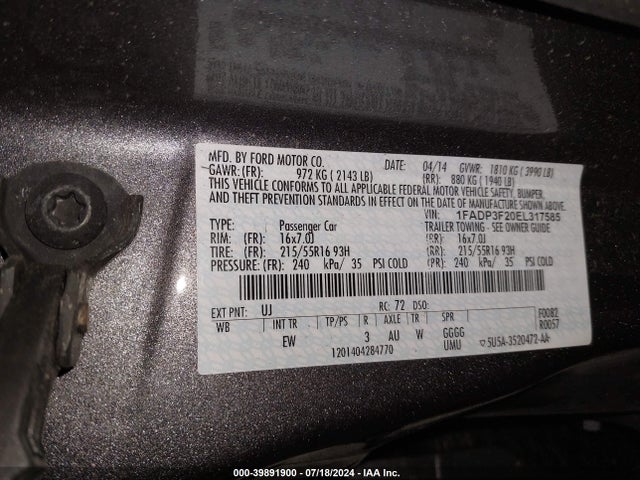 Ford FOCUS SE 2014 1FADP3F20EL317585 Image 9