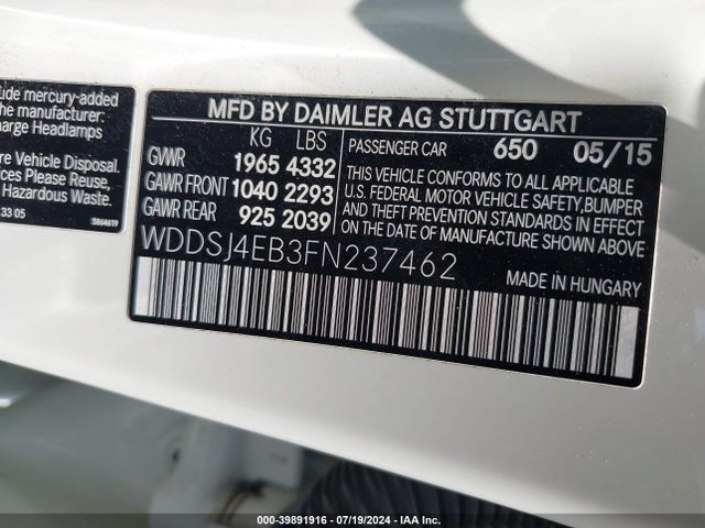 Mercedes-Benz CLA 250 2015 WDDSJ4EB3FN237462 Image 9