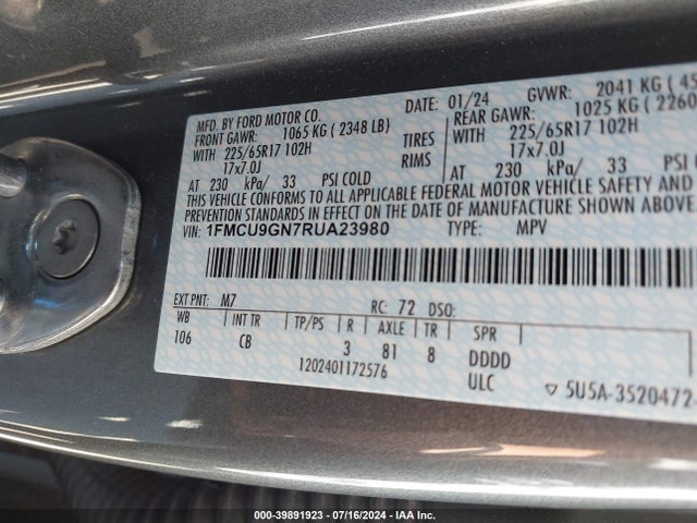 Ford Escape Active 2024 1FMCU9GN7RUA23980 Image 9