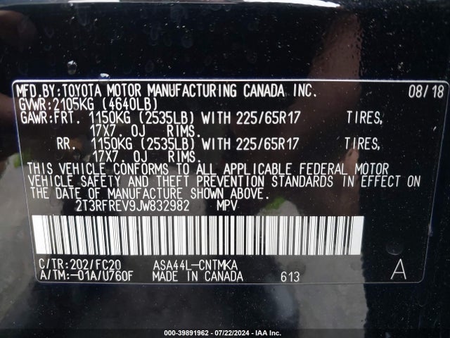 Toyota Rav4 Xle 2018 2T3RFREV9JW832982 Image 9