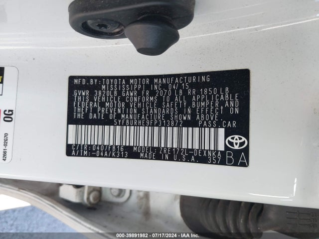 Toyota Corolla Le/le Plus/le Premium 2015 5YFBURHE9FP313872 Image 9