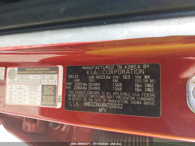 KIA Soul X-line 2022 KNDJ23AU6N7151022 Image 9