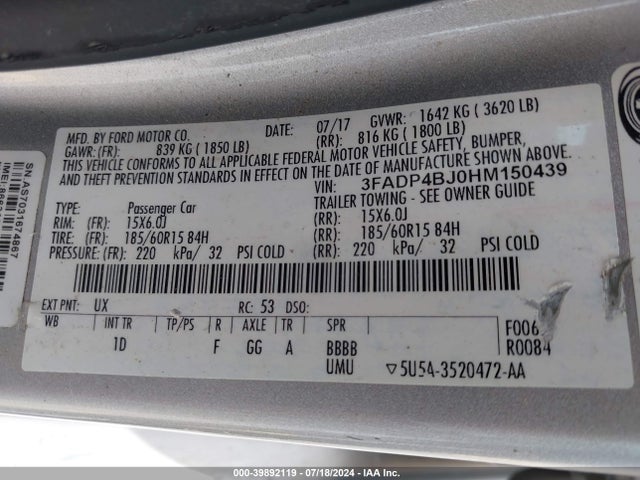 Ford FIESTA SE 2017 3FADP4BJ0HM150439 Image 9