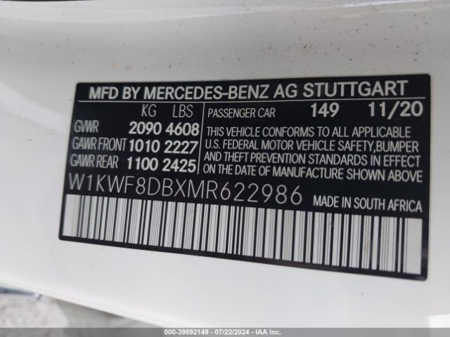 W1KWF8DBXMR622986 Mercedes-Benz C 300 Sedan