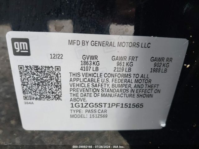 1G1ZG5ST1PF151565 Chevrolet Malibu Fwd Rs