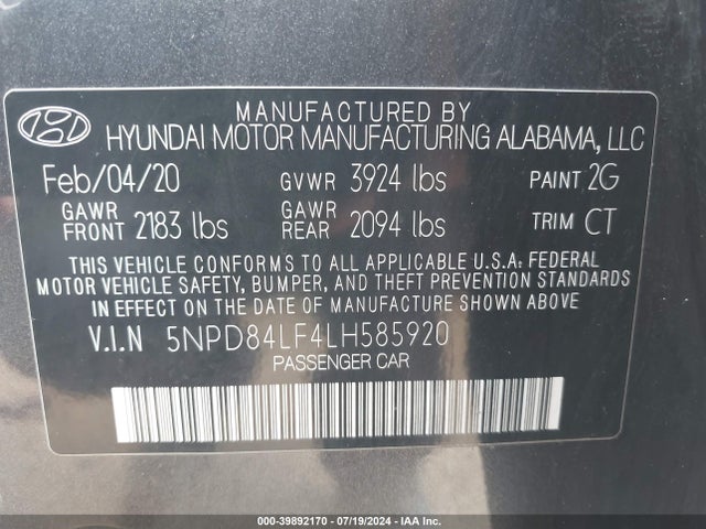 Hyundai Elantra Value Edition 2020 5NPD84LF4LH585920 Image 9