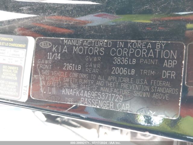 KNAFK4A69F5371729 KIA FORTE LX