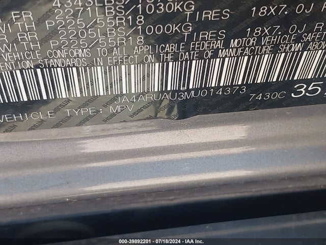JA4ARUAU3MU014373 Mitsubishi Outlander Sport 2.0 Be Awc/2.0 Es Awc/2.0 Le Awc/2.0 Se Awc
