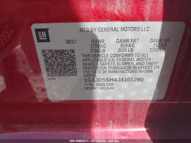 1G1JD5SH4J4101280 Chevrolet Sonic Lt Auto