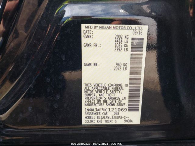 1N4BL3AP7HC121069 Nissan Altima 3.5 Sl/3.5 Sr