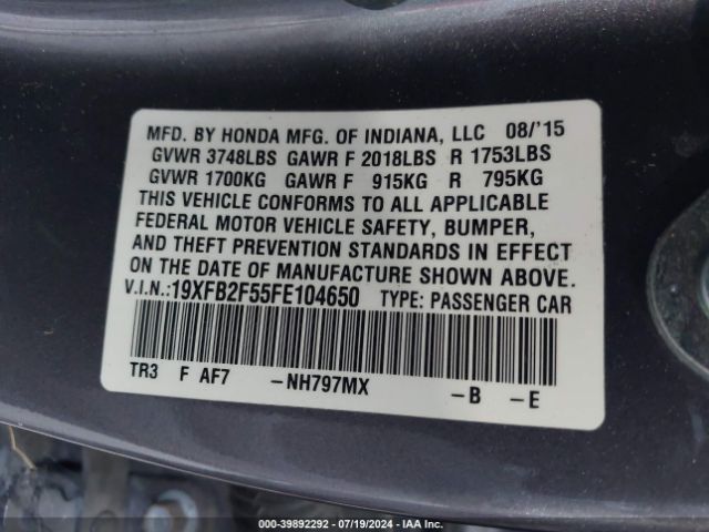 19XFB2F55FE104650 Honda Civic Lx