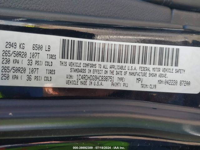 1C4RDHDG9HC838751 Dodge Durango Gt Rwd