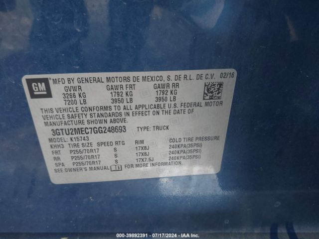 3GTU2MEC7GG248693 GMC Sierra 1500 Sle