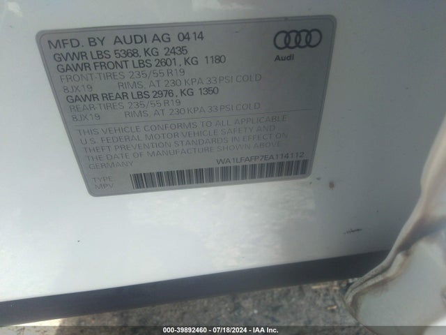 WA1LFAFP7EA114112 Audi Q5 2.0t Premium