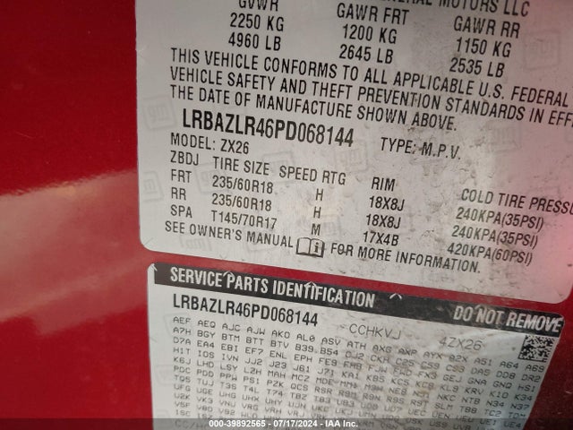 LRBAZLR46PD068144 Buick Envision Preferred Fwd