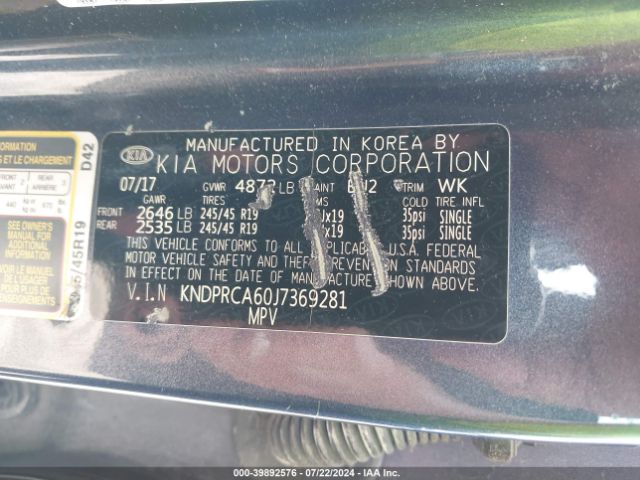 KNDPRCA60J7369281 KIA Sportage Sx Turbo