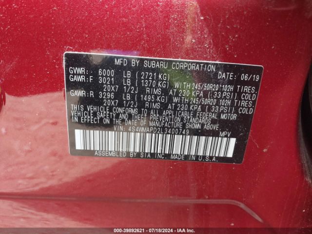 4S4WMAPD2L3400749 Subaru Ascent Limited