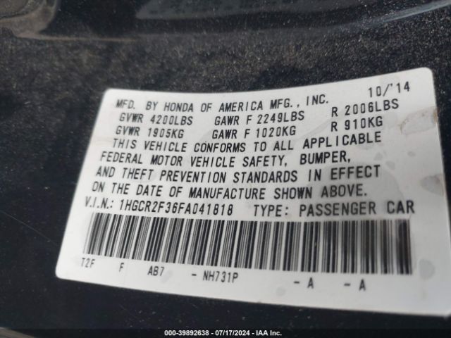 1HGCR2F36FA041818 Honda ACCORD LX