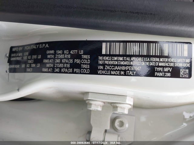 ZACCJAAH8HPE97647 Jeep Renegade Sport Fwd