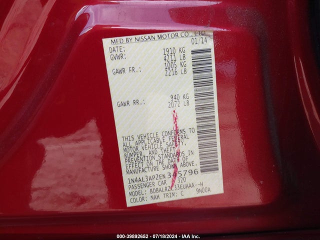 Nissan Altima 2.5 S 2014 1N4AL3AP2EN345796 Image 9