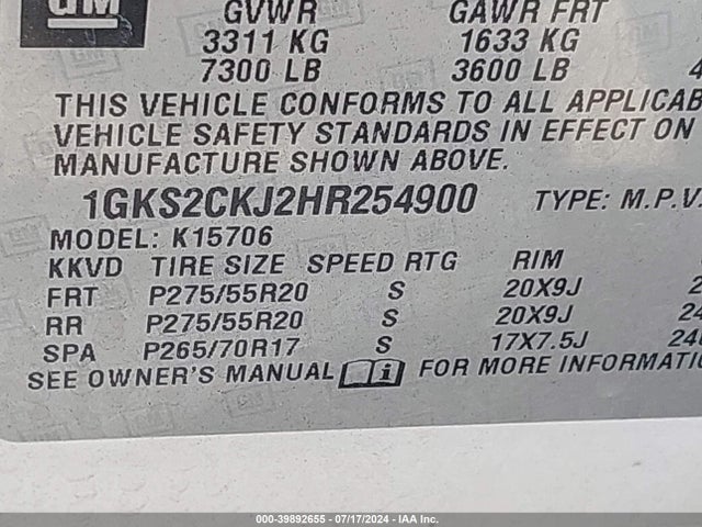 GMC YUKON DENALI 2017 1GKS2CKJ2HR254900 Image 9