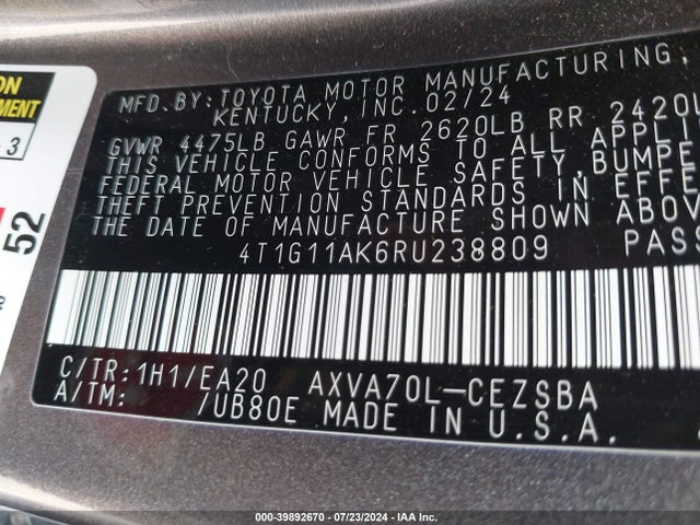 Toyota CAMRY SE 2024 4T1G11AK6RU238809 Image 9