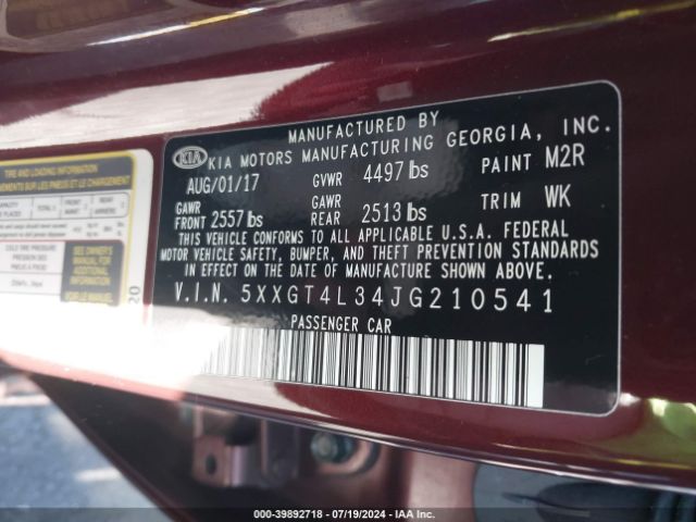 5XXGT4L34JG210541 KIA Optima Lx
