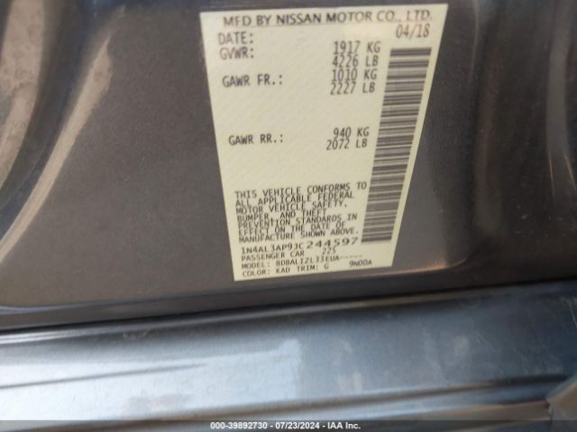 1N4AL3AP9JC244597 Nissan Altima 2.5 Sv