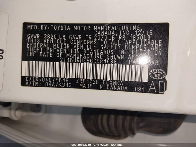 Toyota COROLLA LE 2016 2T1BURHE5GC581688 Image 9