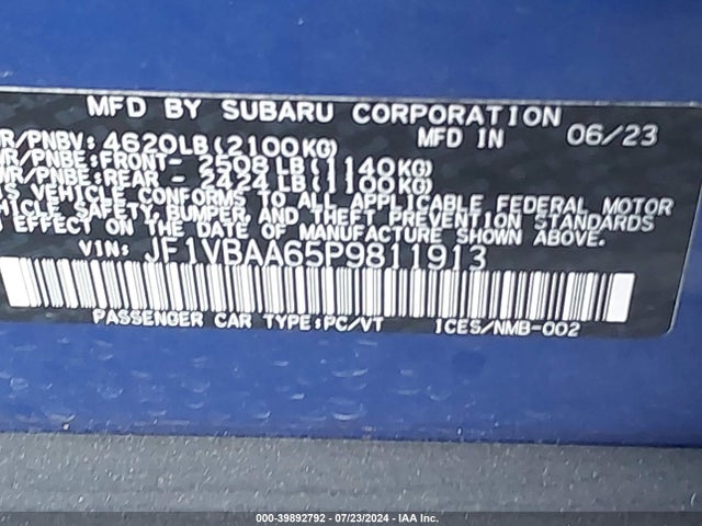 Subaru WRX 2023 JF1VBAA65P9811913 Image 9