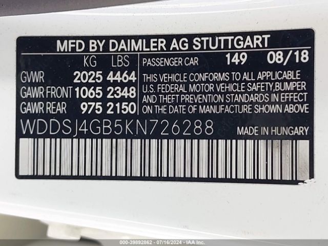 WDDSJ4GB5KN726288 Mercedes-Benz CLA 250 4MATIC