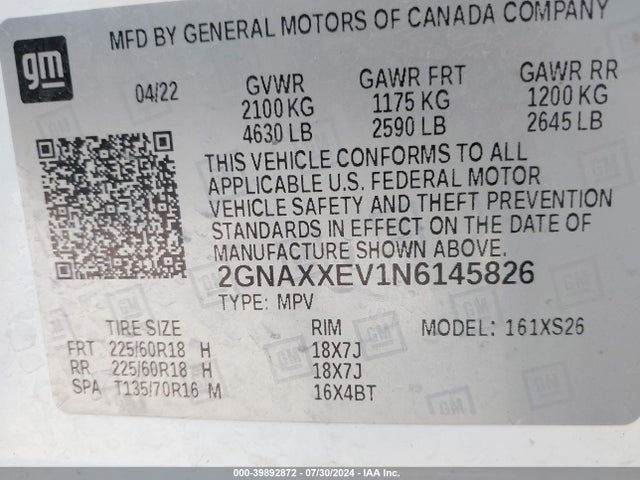 Chevrolet Equinox Awd Premier 2022 2GNAXXEV1N6145826 Image 9