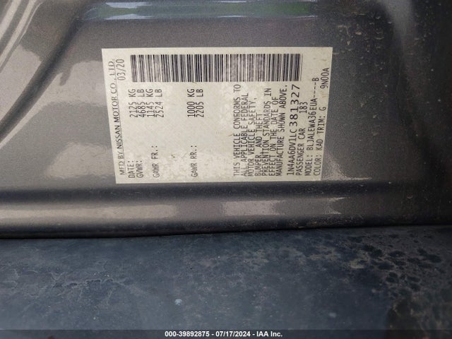 Nissan Maxima Sl Xtronic Cvt 2020 1N4AA6DV1LC381327 Image 9