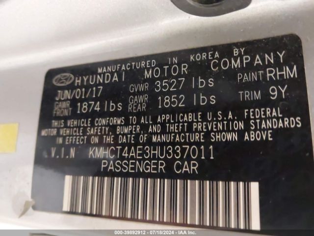 KMHCT4AE3HU337011 Hyundai Accent Value Edition