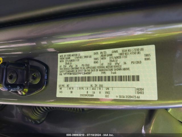 1FTFW1ED7PFC84597 Ford F-150 Platinum