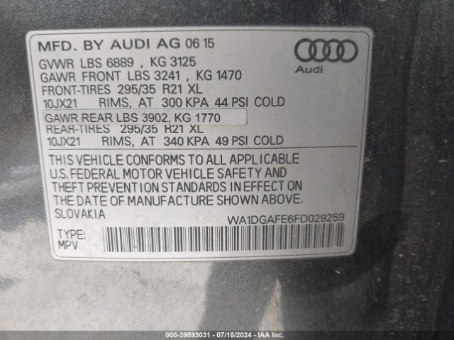 WA1DGAFE6FD029259 Audi Q7 3.0t S Line Prestige