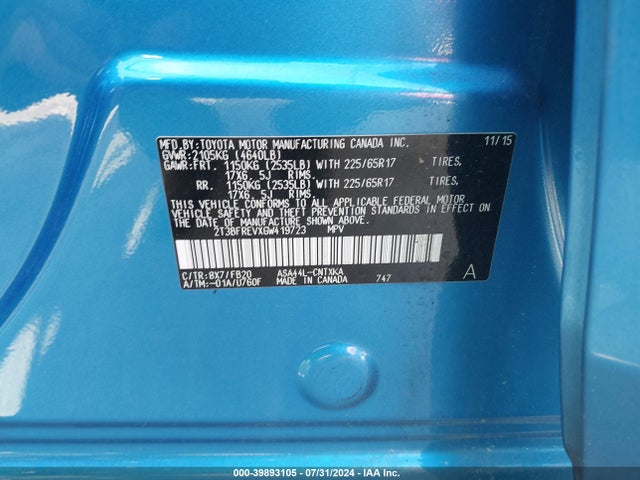 Toyota RAV4 LE 2016 2T3BFREVXGW419723 Image 9