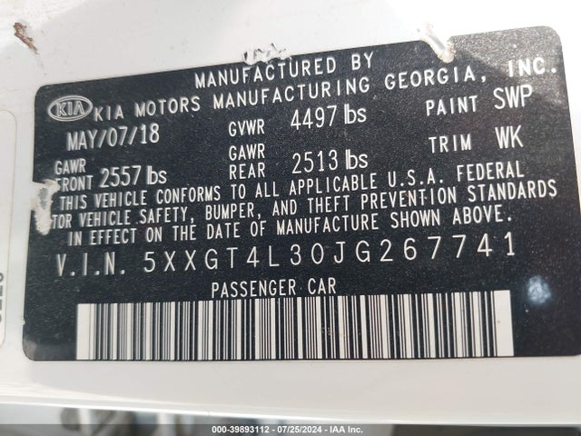 KIA Optima Lx 2018 5XXGT4L30JG267741 Image 9
