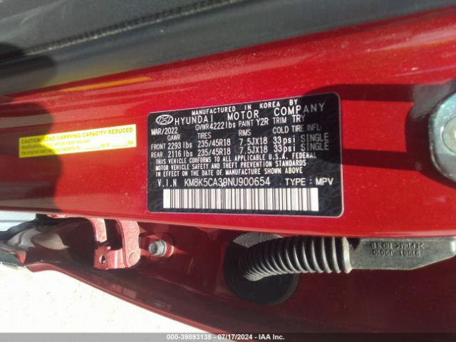 KM8K5CA39NU900654 Hyundai Kona Limited