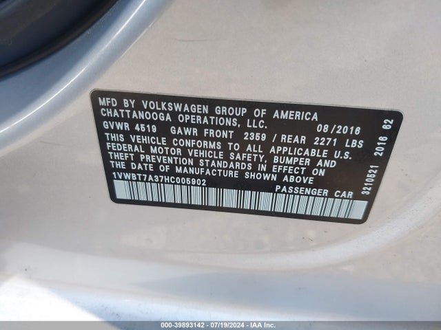 1VWBT7A37HC005902 Volkswagen Passat 1.8t Se