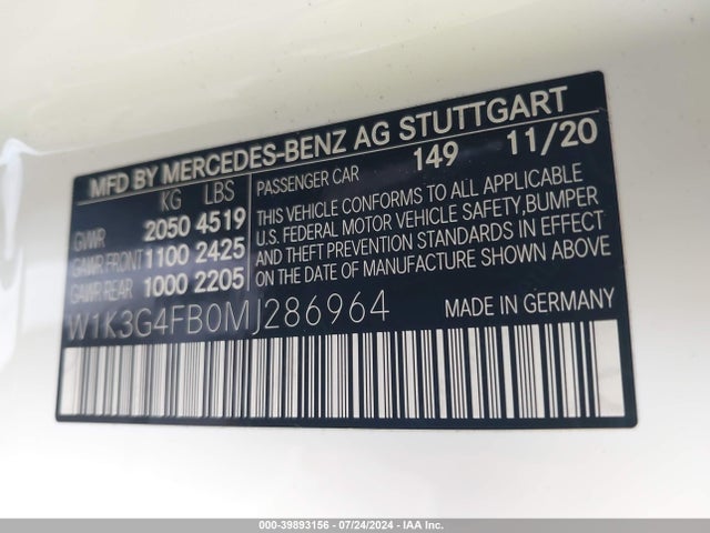 W1K3G4FB0MJ286964 Mercedes-Benz A 220 4matic