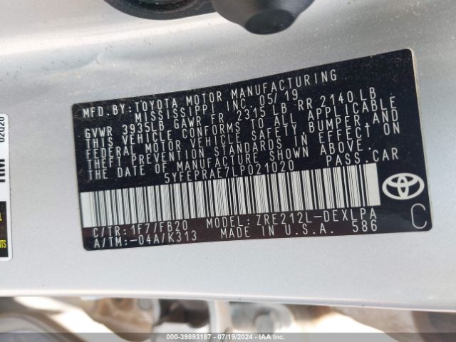 5YFEPRAE7LP021020 Toyota COROLLA LE