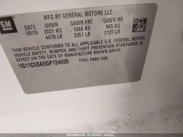 1G11C5SA5GF134906 Chevrolet Malibu Limited Lt