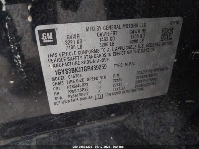 1GYS3BKJ7GR439259 Cadillac Escalade Luxury Collection