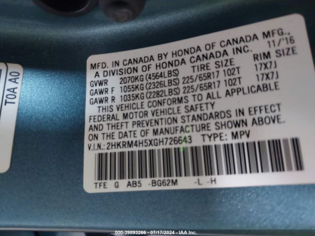 2HKRM4H5XGH726643 Honda CR-V EX